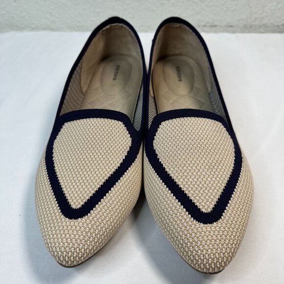 Birdies The Blackbird Pointed Toe Flats Woven Slip On Loafer Eggshell Navy 9.5 - Picture 6 of 15